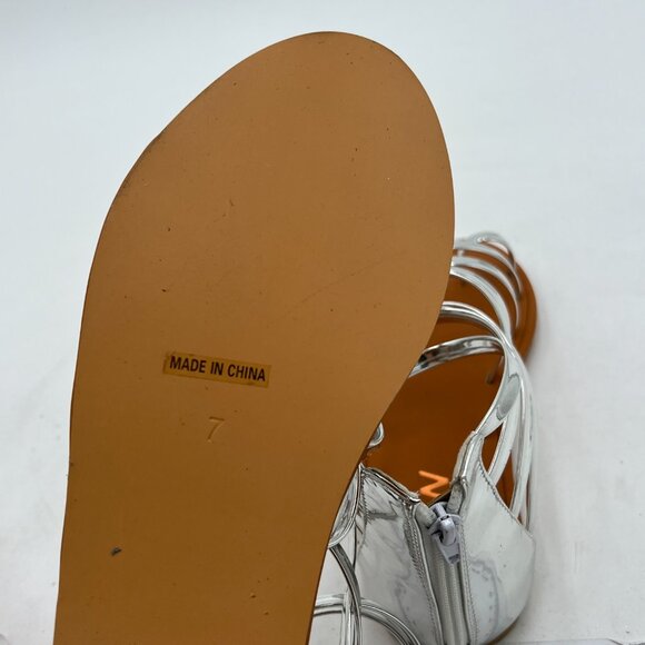 YDN Silver Sexy Gladiator Sandals Square Open Toe Zippers Strappy Flats Shoes - Picture 6 of 8